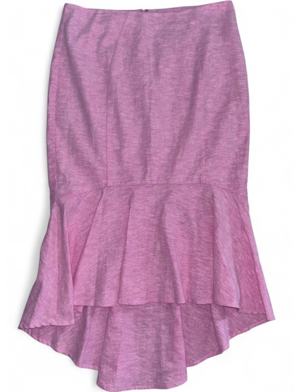 Women's Asymmetrical Midi Skirt Size 6 Hi-Low Ruffled Hem Linen Pink Feminine